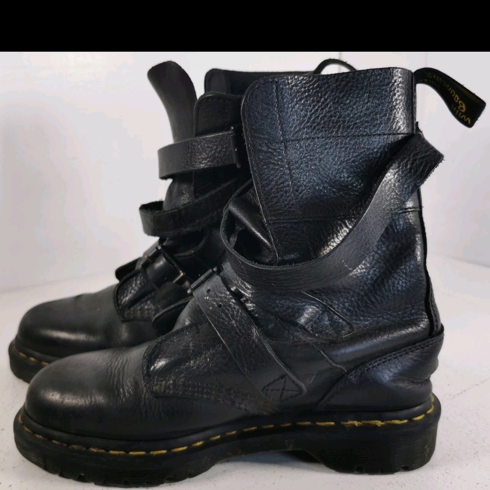 Dr. Martens Black Leather Strapped Combat Boots - Picture 3 of 7